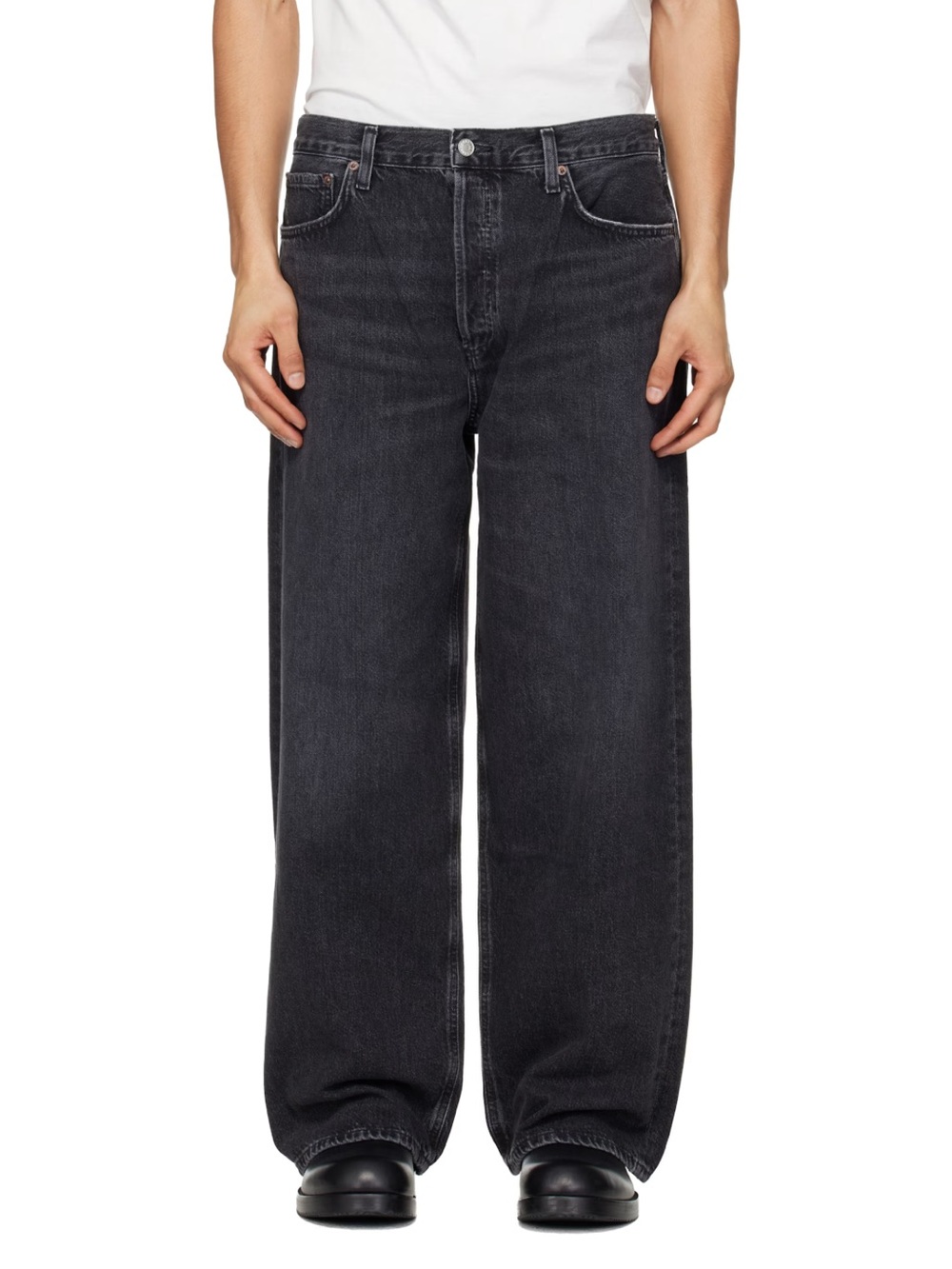 Agolde Black Relaxed Wide Leg Straight Jeans. Size 30.